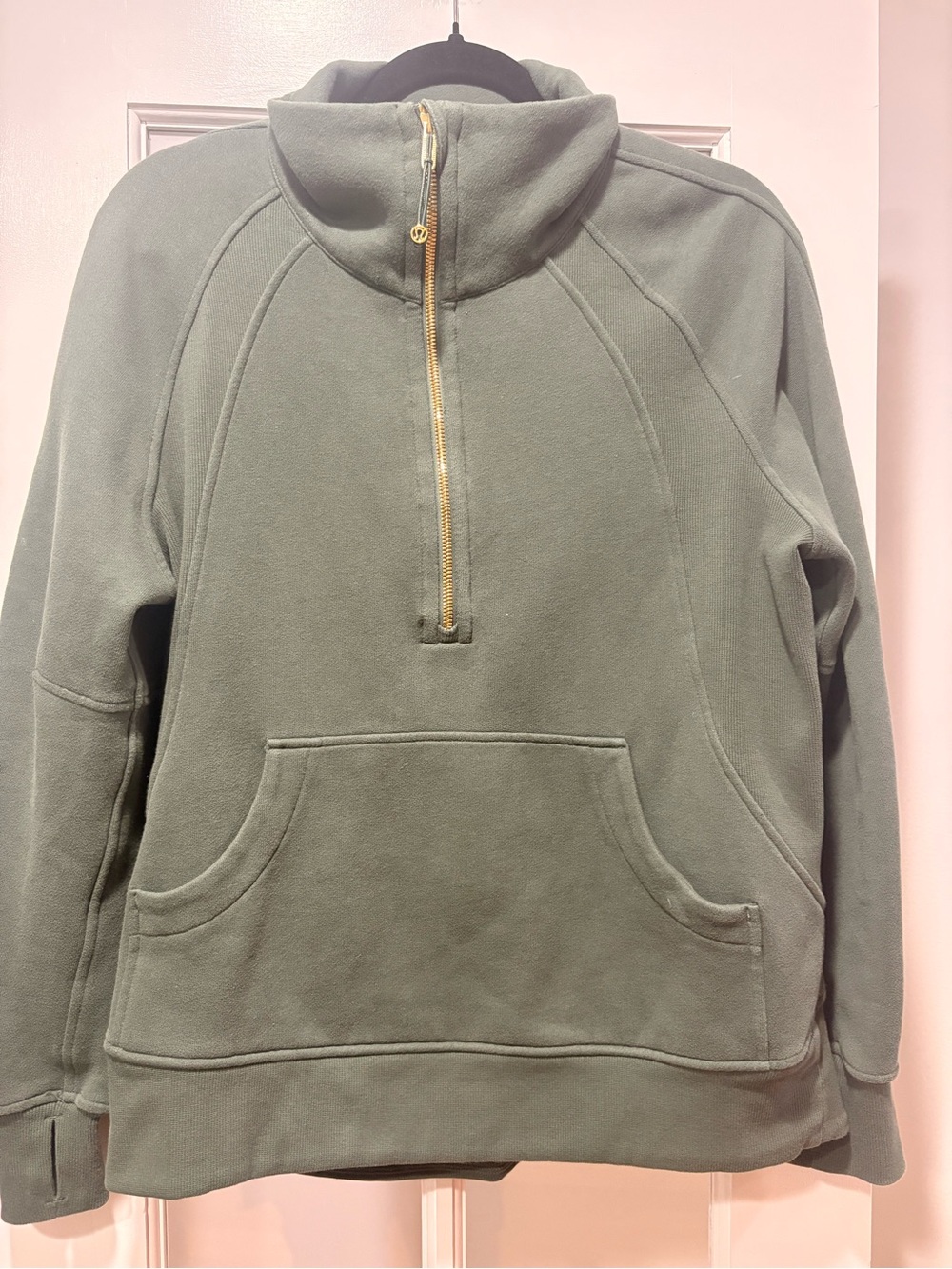Lululemon Scuba Oversized Half Zip Hoodie Green Funnel Neck Thumbholes Women’s